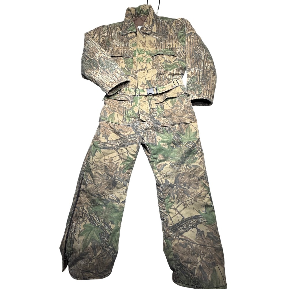Vtg Duxbak Hunting Coveralls Mens XL Green Brown Realtree Camo Insulated USA